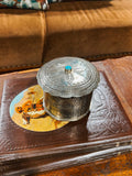 Stamped Round Turq Box with Lid