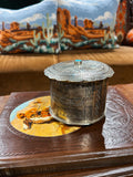Stamped Round Turq Box with Lid