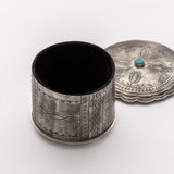Stamped Round Turq Box with Lid
