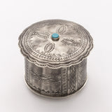 Stamped Round Turq Box with Lid