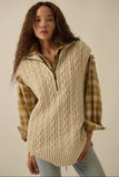 Cable Knit Half Zip Oversized Sweater Vest - Cream