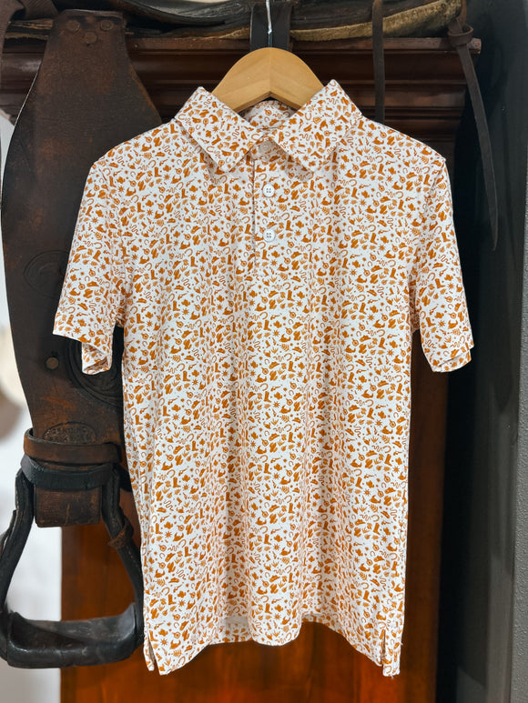 Kids Performance Come & Take It Polo Shirt (Burnt Orange/Maroon)