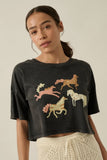 Painted Horses Vintage Washed Cropped Tee - Vintage Black