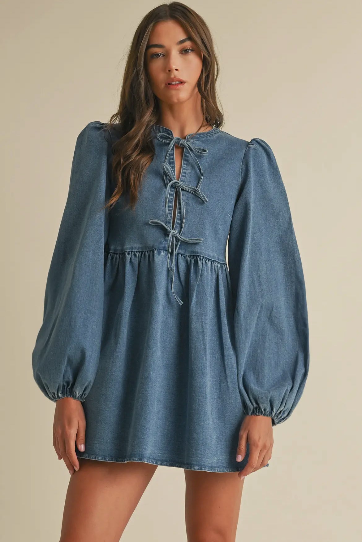 Denim Bow Mini Dress M
