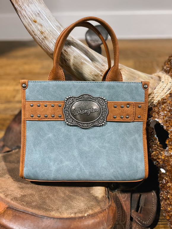 Wrangler Small Buckle Tote (Coffee, Dusty Blue & Black)