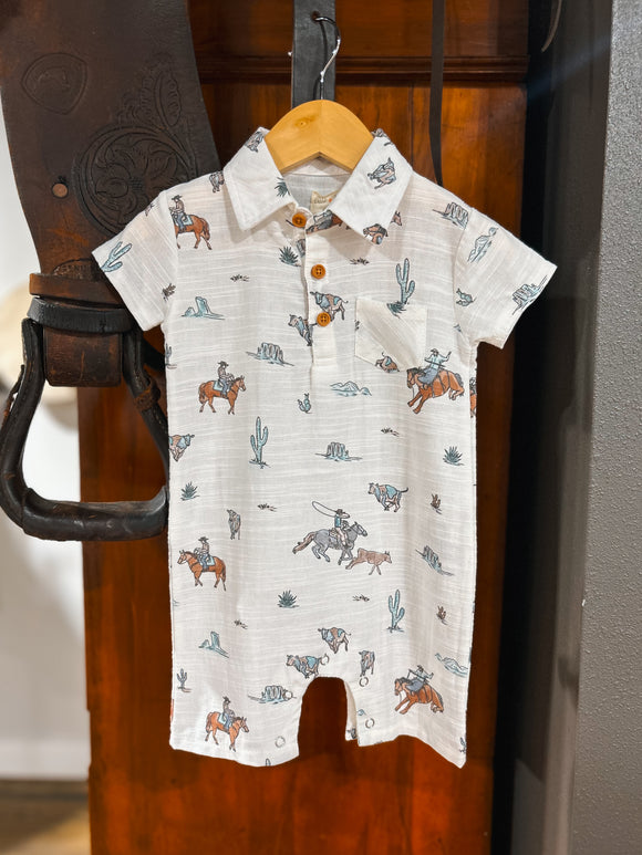 The Cowboys Print Snap Cotton Collard Romper (12-18Mo)