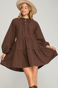 The Winnie - Brown Plaid Tiered Dress