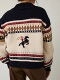 Horse Motif Button Up Oversize Sweater Cardigan