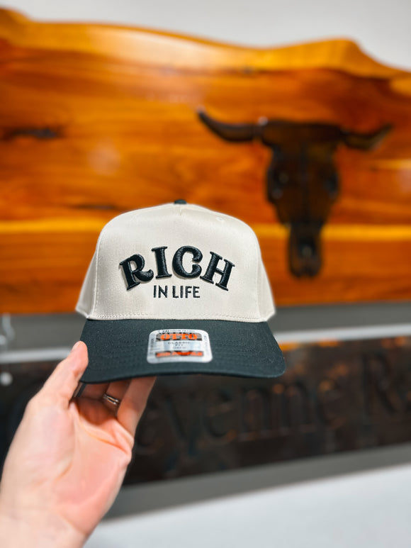 Rich In Life Trucker Hat - Black & Cream