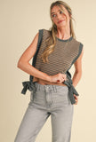 Striped Tied Sweater Vest (Oat/charcoal)