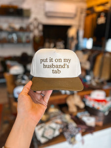 Put It On My Husbands Tab Hat (Black, Red & Tan)