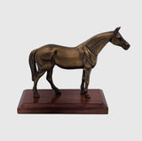 Antiqued Brass Horse on Wood Stand