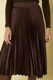 The Rhonda - Chocolate Pleated Satin Skirt