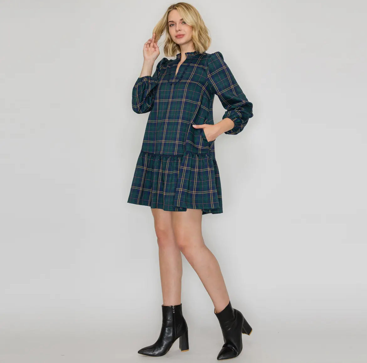 The Ellie - Tartan Green Plaid Mini Dress M The Ellie - Tartan Green Plaid Mini Dress M