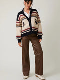 Horse Motif Button Up Oversize Sweater Cardigan