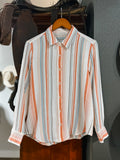 Striped Gauze Button Down Top - Papaya