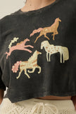 Painted Horses Vintage Washed Cropped Tee - Vintage Black