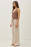 Mocha Striped Wide Leg Linen Pants