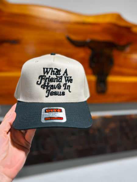 【Thought We Friends】Studded Trucker Cap What A Friend We Have In Jesus Trucker Hat - Black & Cream