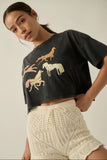 Painted Horses Vintage Washed Cropped Tee - Vintage Black