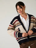 Horse Motif Button Up Oversize Sweater Cardigan