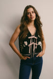 The Giselle - Floral Front Tie Knit Vest -Black