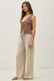 Mocha Striped Wide Leg Linen Pants
