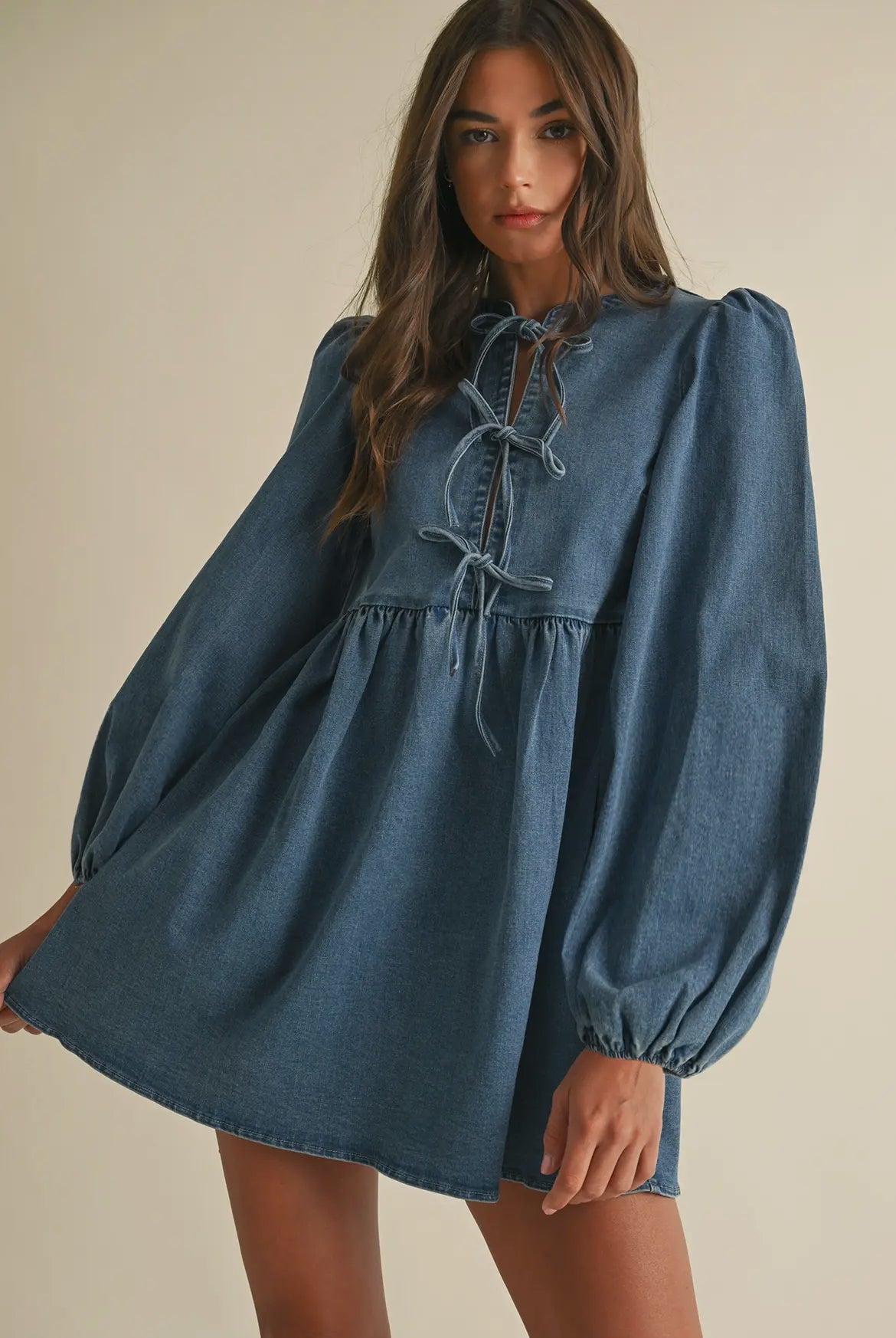 Denim Bow Mini Dress M