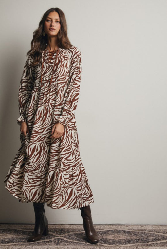 Mocha Zebra Print Maxi Dress