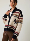Horse Motif Button Up Oversize Sweater Cardigan