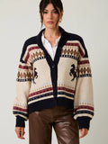 Horse Motif Button Up Oversize Sweater Cardigan