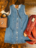 Round Neck Button Down Denim Mini Dress