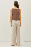 Mocha Striped Wide Leg Linen Pants