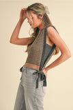 Striped Tied Sweater Vest (Oat/charcoal)