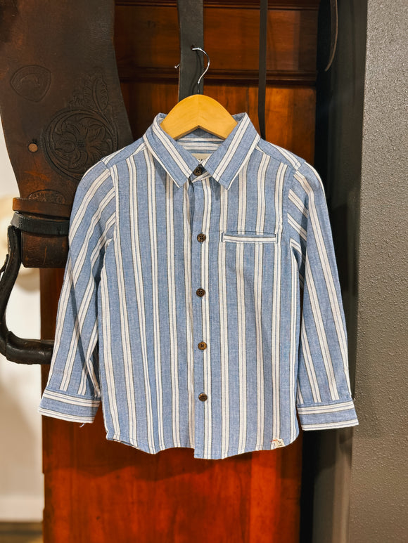 Me & Henry Boys Atwood Blue/White Stripe Button Down Shirt (3/4T)