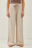 Mocha Striped Wide Leg Linen Pants