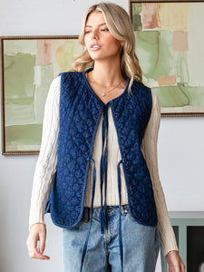 The Denim Quilted Front Tie Vest