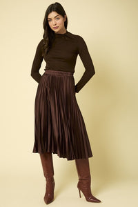 The Rhonda - Chocolate Pleated Satin Skirt