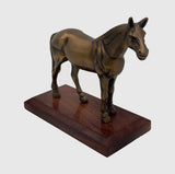 Antiqued Brass Horse on Wood Stand