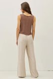 Mocha Striped Wide Leg Linen Pants