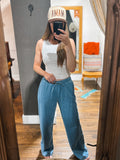 Tencel Denim Drawstring Wide Leg Pants