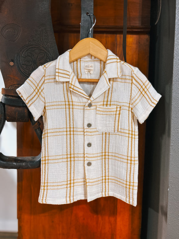 Mustard Plaid Boys Cotton Gauze Button Down Shirt (12-18Mo)