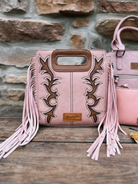 Wrangler Pink Top Handle Fringe Tote Bag