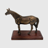 Antiqued Brass Horse on Wood Stand