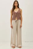 Mocha Striped Wide Leg Linen Pants