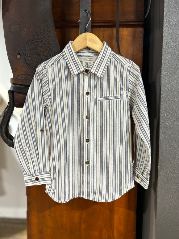 Me & Henry Boys Atwood Blue/Cream Stripe Button Down Shirt (5/6Y)