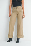 The Brooks High Rise Wide Leg Cuffed Jeans - Oat