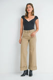 The Brooks High Rise Wide Leg Cuffed Jeans - Oat