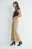 The Brooks High Rise Wide Leg Cuffed Jeans - Oat