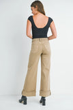 The Brooks High Rise Wide Leg Cuffed Jeans - Oat